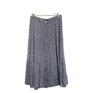 Talbots Button Front Tiered Midi Skirt Dot Pattern Black White Medium NWT